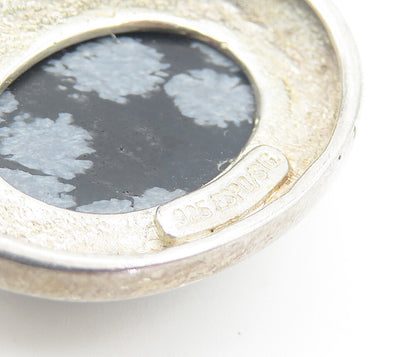 ESPO 925 Sterling Silver  Vintage Cabochon Snowflake Obsidian Pendant  PT6220