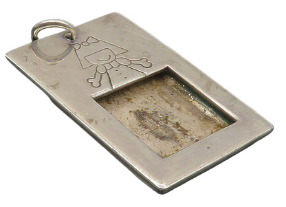 MEXICO 925 Silver  Vintage Etched Little Girl Square Drop Pendant  PT7256