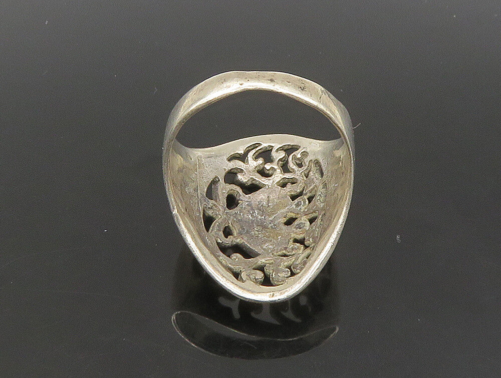 925 Silver  Vintage Intricate Heart & Floral Vine Band Ring Sz 9  RG23816