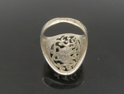 925 Silver  Vintage Intricate Heart & Floral Vine Band Ring Sz 9  RG23816