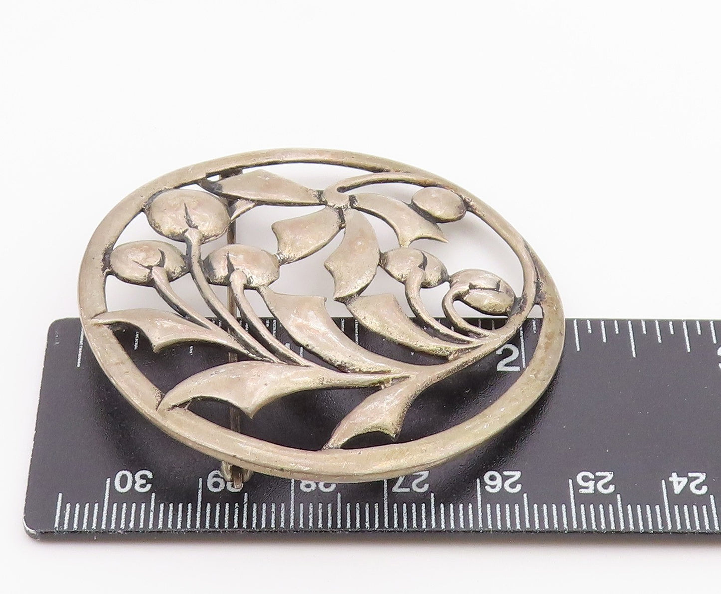 925 Sterling Silver  Vintage Blooming Floral Leaf Vine Brooch Pin  BP3227