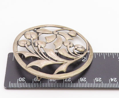 925 Sterling Silver  Vintage Blooming Floral Leaf Vine Brooch Pin  BP3227