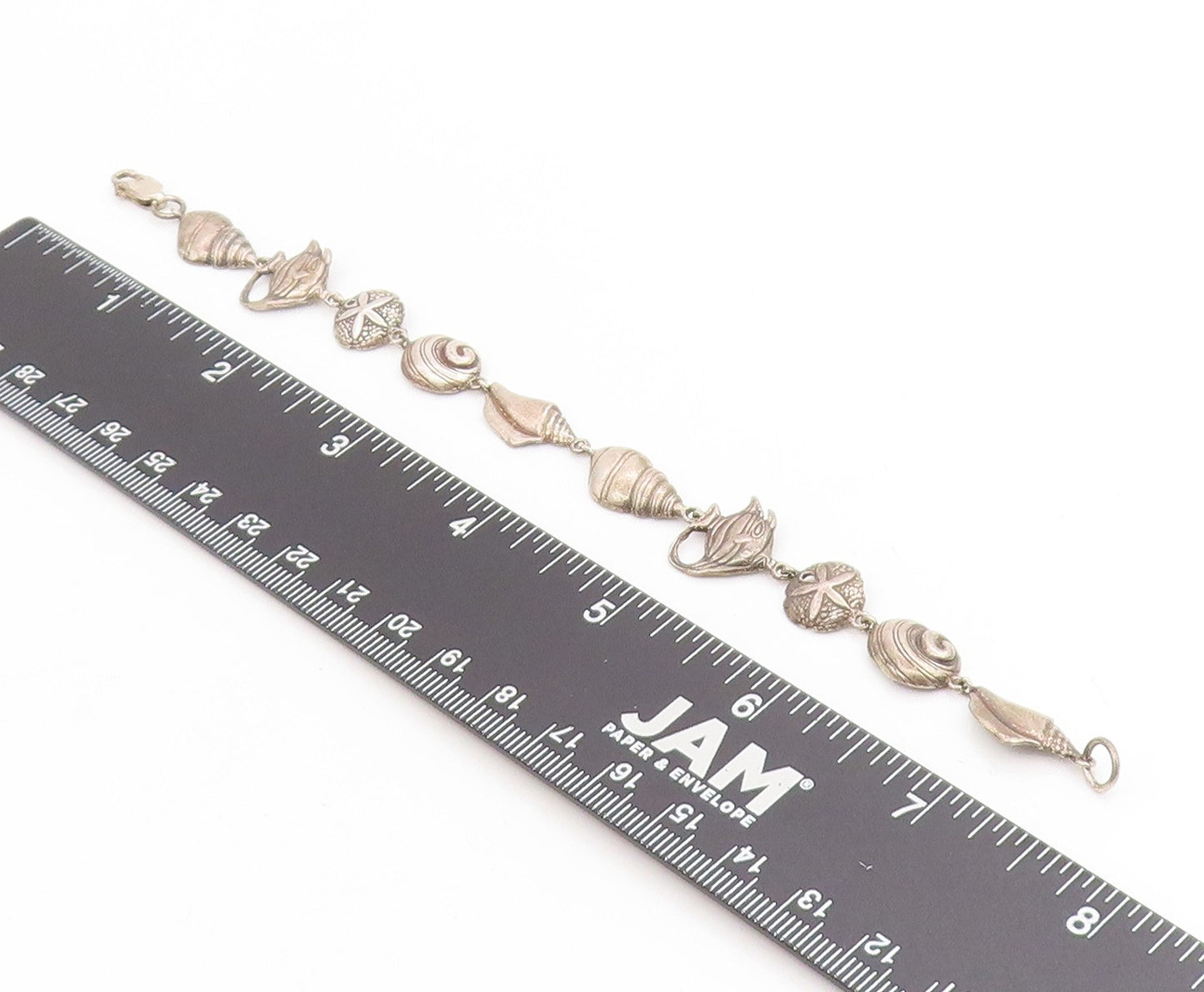 925 Sterling Silver Vintage Bracelet Modernist Seashell Coastal Charms  BT11719