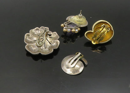 DESIGNER 925 Silver Vintage Pearl & Multi Stone Lot Single Earrings EG11329