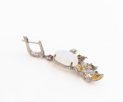 925 Sterling Silver Vintage Earrings Cabochon Moonstone Leaf Design  EG13845