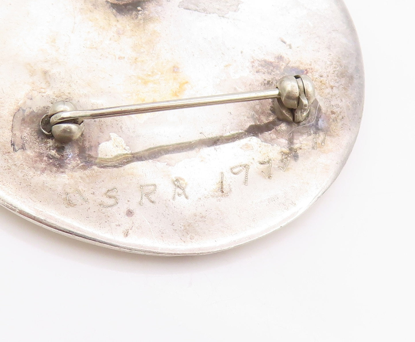 925 Sterling Silver Vintage Brooch Ancient Etched Geometric Maze Design  BP11835
