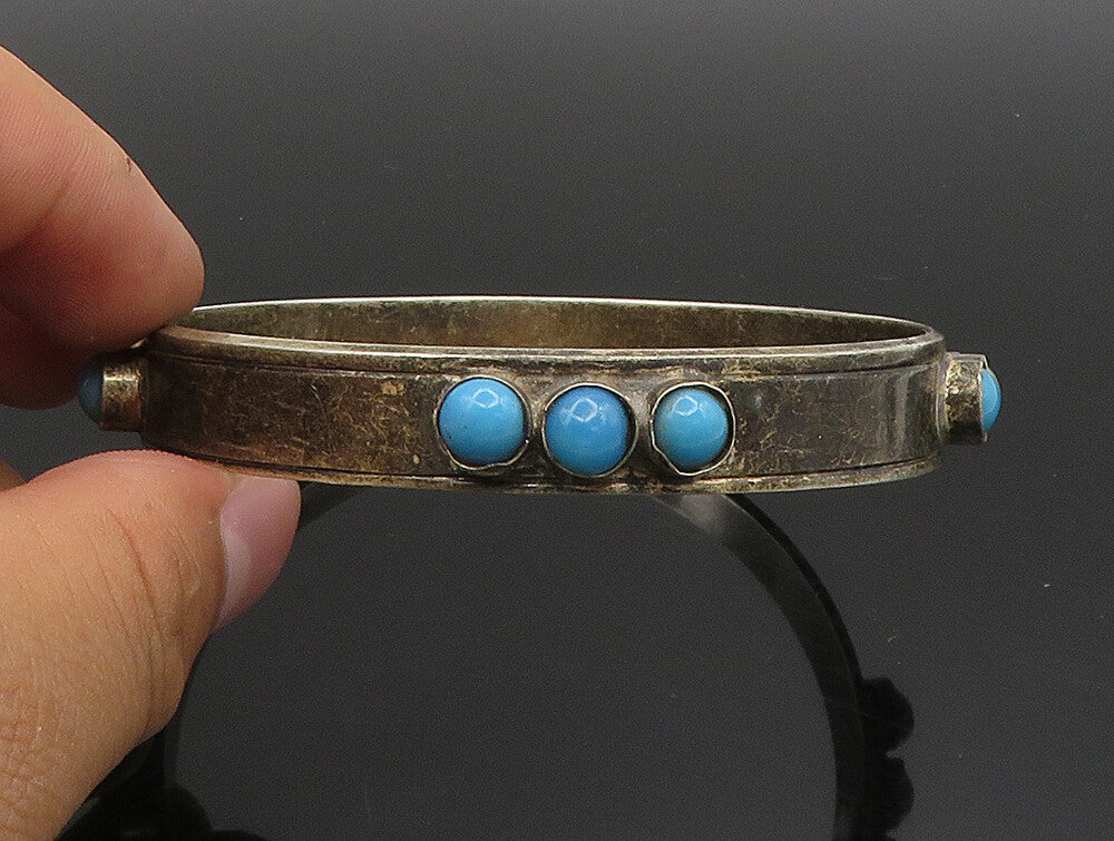 EUROPEAN 925 Silver  Vintage Triple Turquoise Pattern Bangle Bracelet  BT9395
