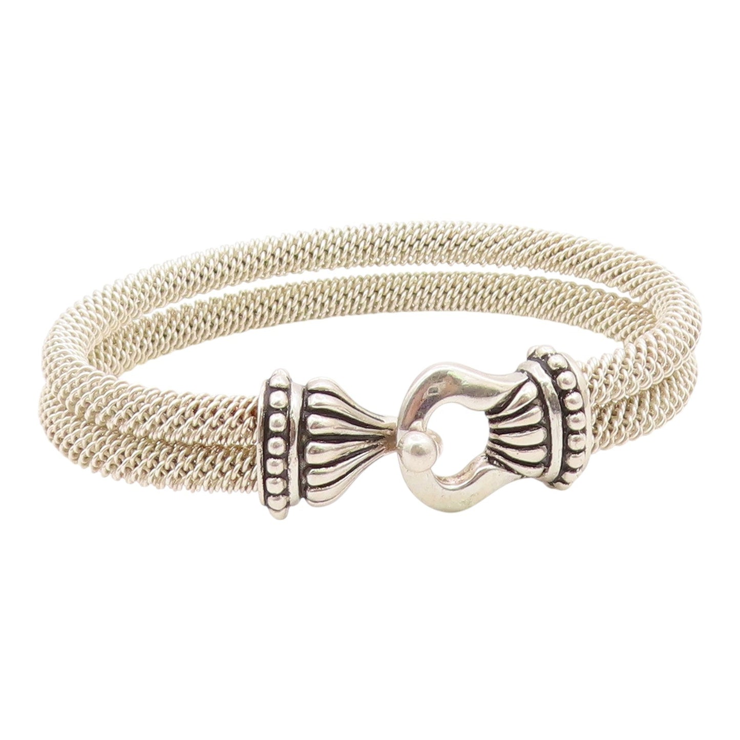 ESPO SIG 925 Sterling Silver  Vintage Double Mesh Hook Bangle Bracelet  BT8701