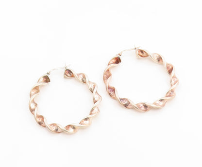 925 Sterling Silver Vintage Earrings Modernist Ribbon Twisted Hoops  EG14324