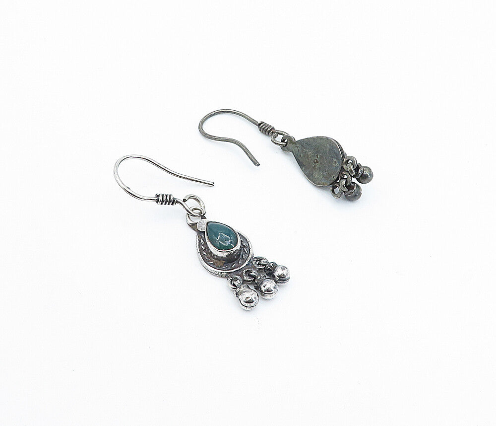 925 Sterling Silver  Vintage Green Carnelian Twist Dangle Earrings  EG2080