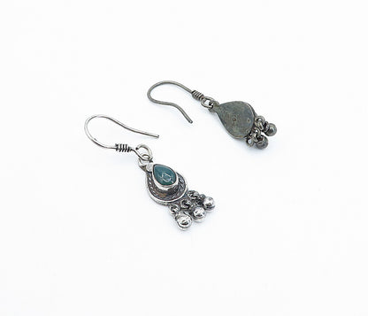925 Sterling Silver  Vintage Green Carnelian Twist Dangle Earrings  EG2080