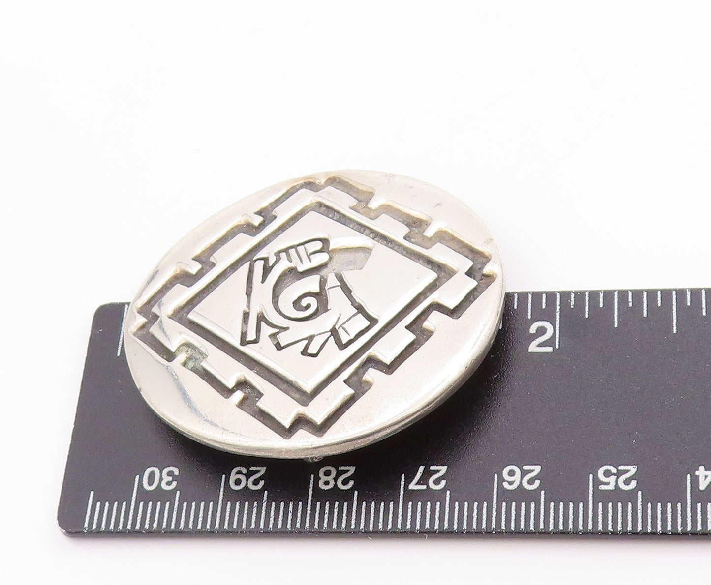 925 Sterling Silver Vintage Brooch Ancient Etched Geometric Maze Design  BP11835