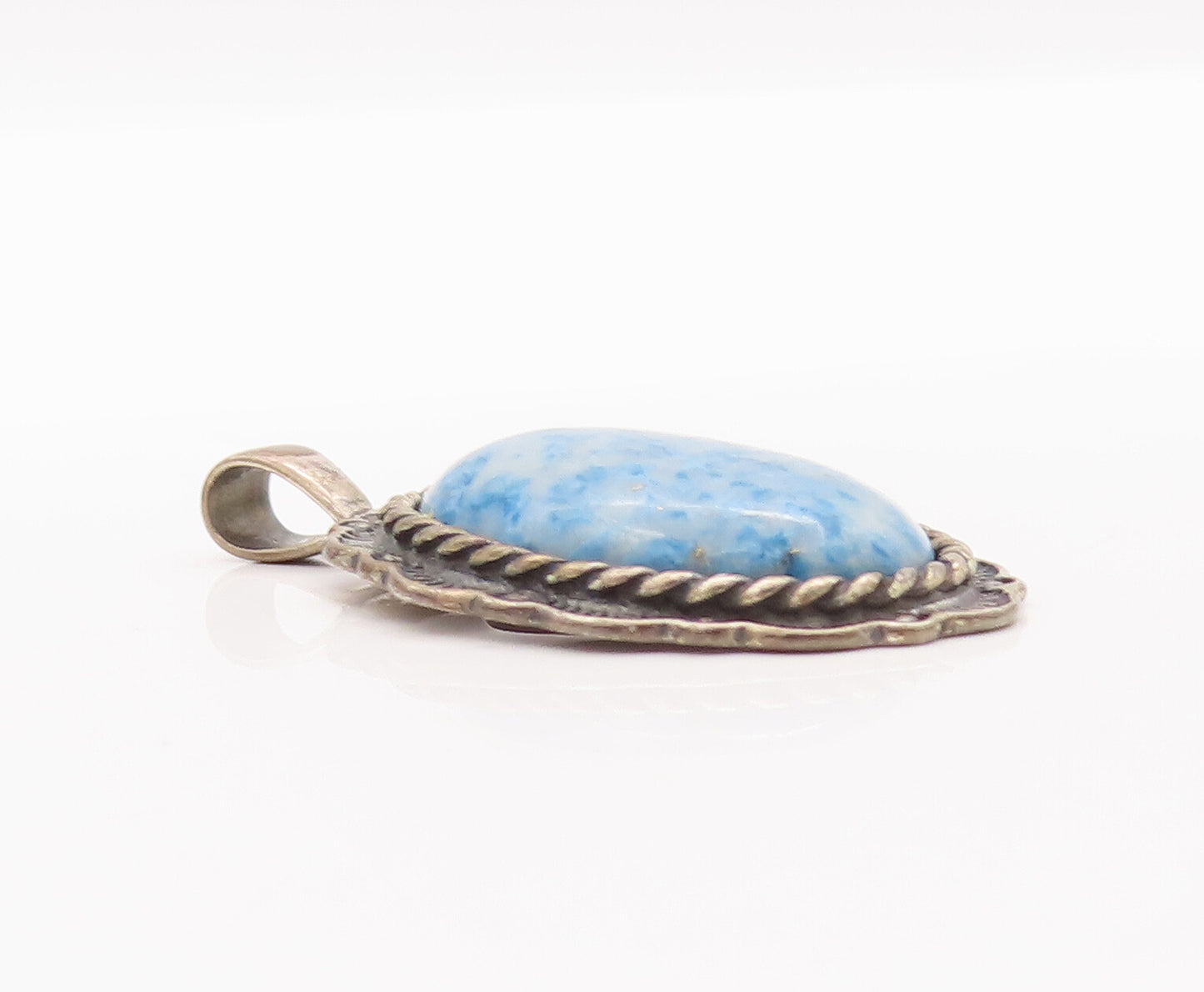 925 Sterling Silver Vintage Pendant CAROLYN POLLACK Oval Lapis Carved  PT22891