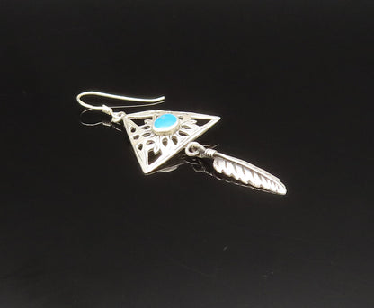925 Silver  Vintage Open Floral Turquoise Triangle & Feather Earrings  EG11931