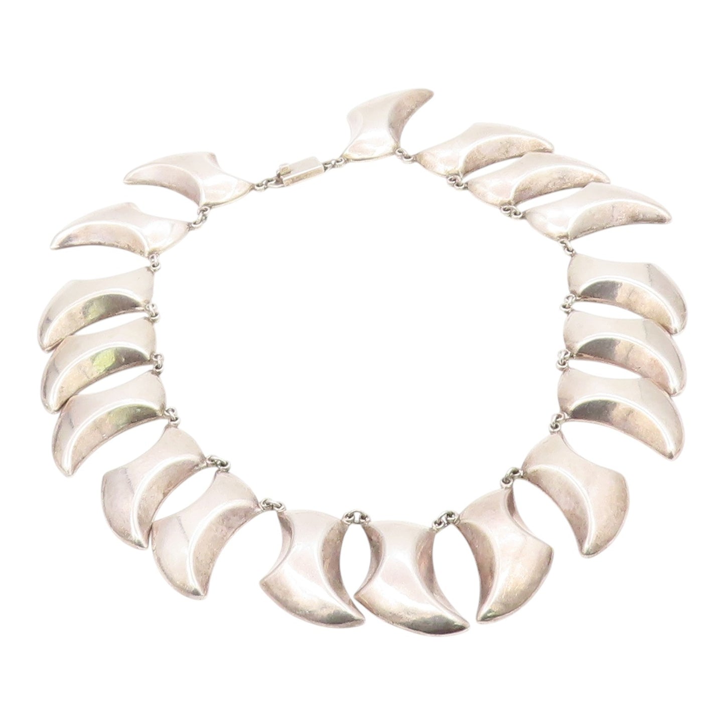 MEXICO 925 Silver  Vintage Heavy Curved Abstract Statement Necklace  NE4021