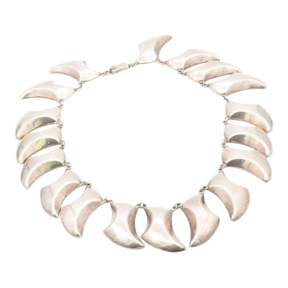 MEXICO 925 Silver  Vintage Heavy Curved Abstract Statement Necklace  NE4021