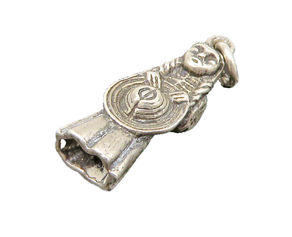 925 Sterling Silver  Vintage Petite Woman Holding Hat Pendant  PT18043