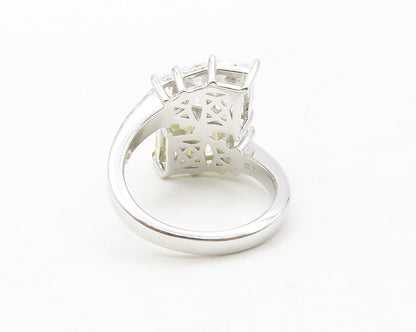925 Sterling Silver  Yellow & White Cubic Zirconia Bypass Ring Sz 5  RG13341