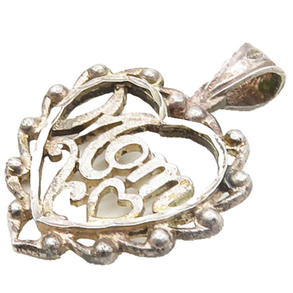 925 Sterling Silver  Vintage Dark Tone Open Mom Love Heart Pendant  PT15220
