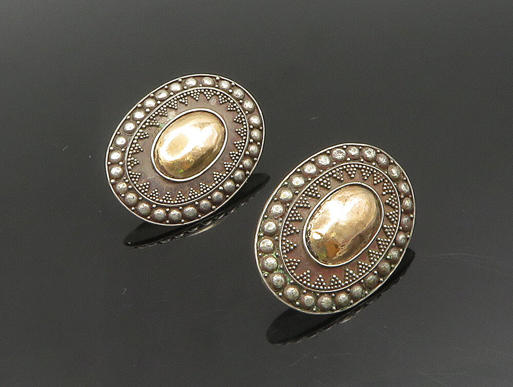 925 Silver & 18K GOLD  Vintage Beaded Oval Shaped Drop Earrings  EG11650