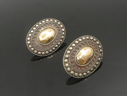925 Silver & 18K GOLD  Vintage Beaded Oval Shaped Drop Earrings  EG11650