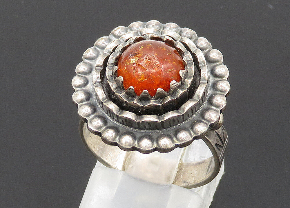 925 Sterling Silver  Vintage Carnelian Modernist Cocktail Ring Sz 7.5  RG20648