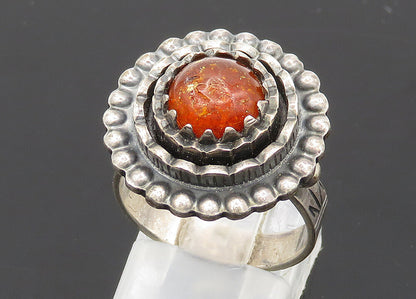 925 Sterling Silver  Vintage Carnelian Modernist Cocktail Ring Sz 7.5  RG20648