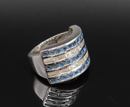 925 Silver  Vintage Five Row Sapphire & Topaz Pattern Band Ring Sz 7  RG25934