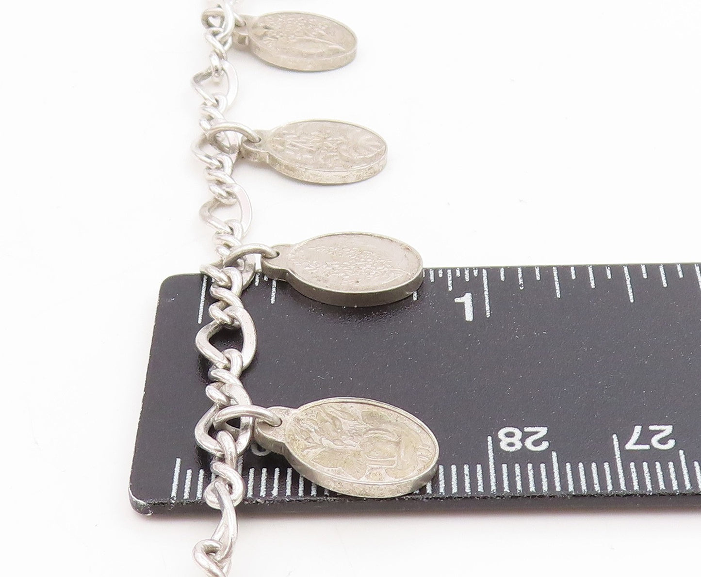 925 Sterling Silver Vintage Bracelet Seven Flowers of Love Oval Charm  BT11711