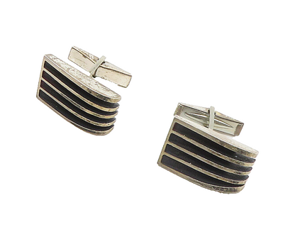 925 Sterling Silver  Vintage Dark Tone Split Design Cufflinks  TR2410
