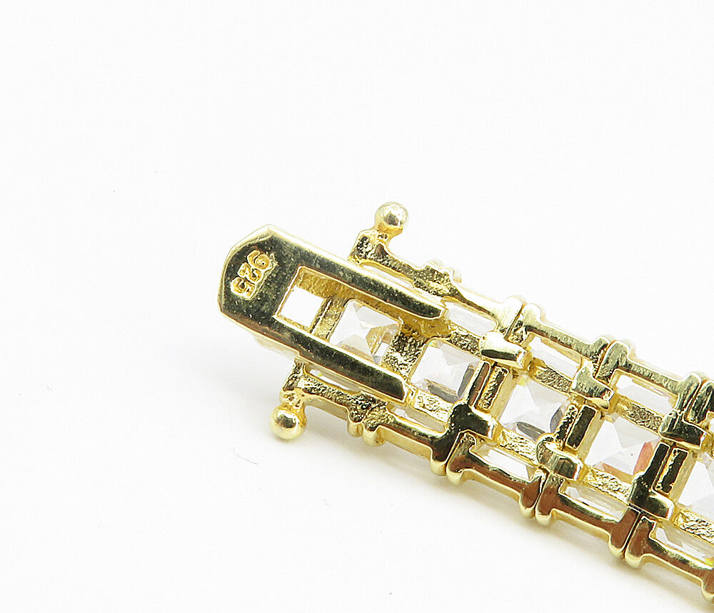 925 Sterling Silver  Shiny Cubic Zirconia Gold Plated Tennis Bracelet  BT3463