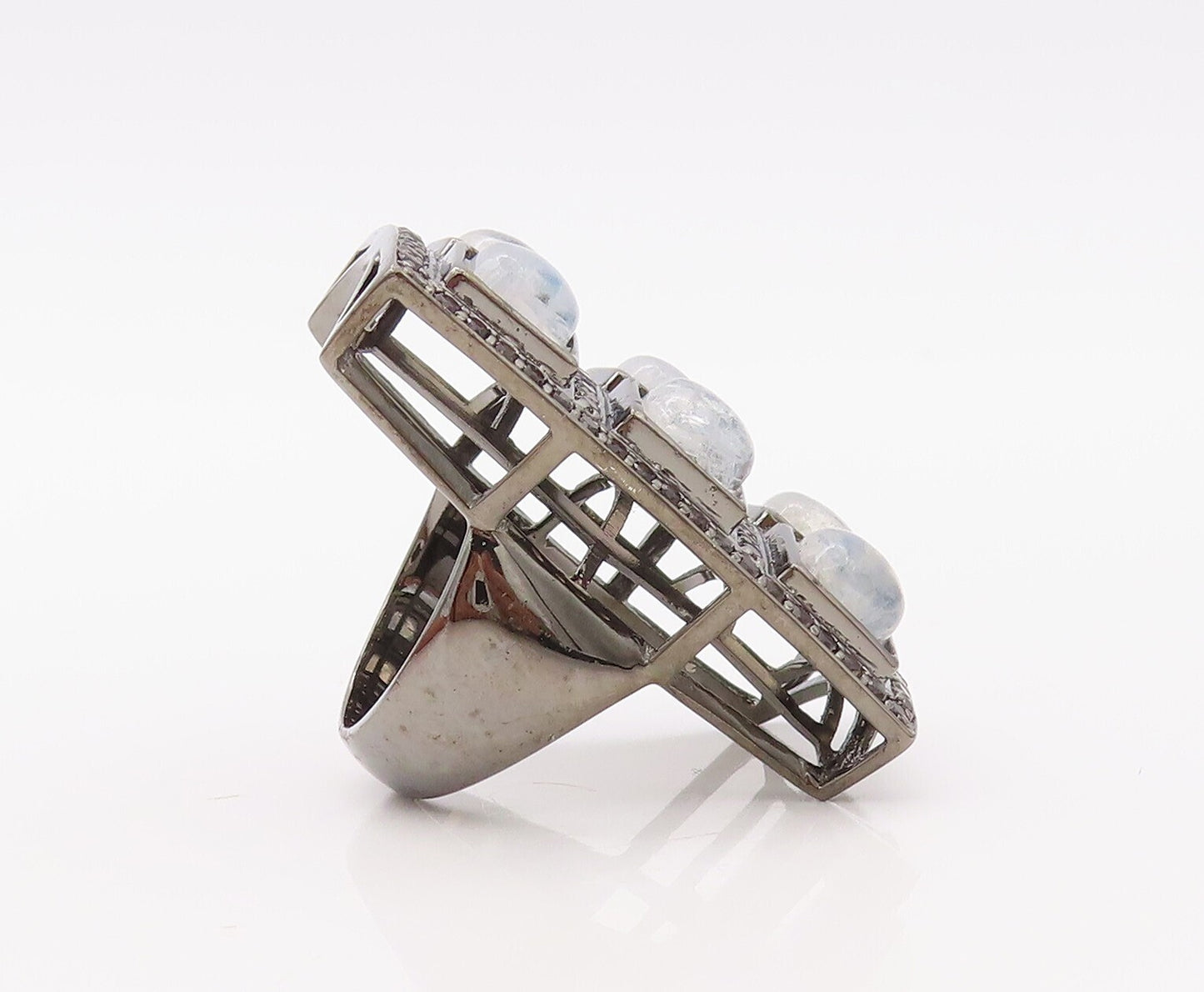 925 Sterling Silver Vintage Ring Rectangular Smoky Quartz Moonstone Sz 7 RG30800