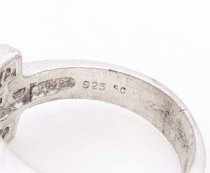 925 Sterling Silver Vintage Ring Classic CZ Geometric Wide Band  Sz 12  RG36929