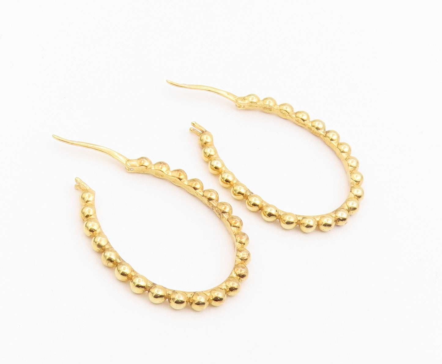 925 Sterling Silver Vintage Earrings Gold Plated Classic Beaded Hoop  EG14239