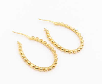 925 Sterling Silver Vintage Earrings Gold Plated Classic Beaded Hoop  EG14239