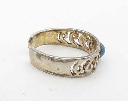 SOUTHWESTERN 925 Sterling Silver Vintage Turquoise Petite Band Ring Sz 3 RG16261