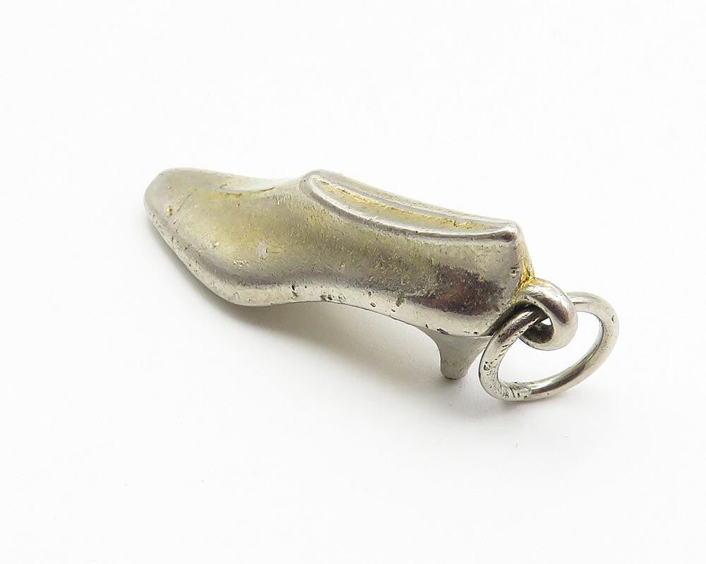 925 Sterling Silver  Vintage Shiny High Heel Shoe Motif Smooth Pendant  PT8145