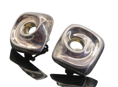 ZINA 925 Sterling Silver  Vintage Shiny Modernist Non Pierce Earrings  EG3332