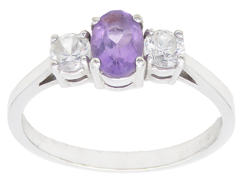 925 Sterling Silver  Prong Set Amethyst & Topaz Shiny Band Ring Sz 10  RG15818