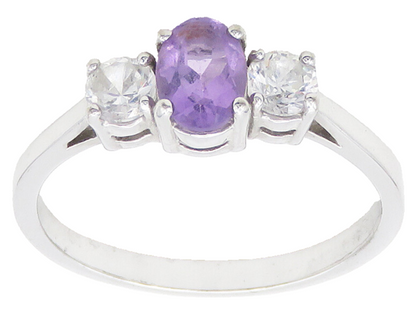 925 Sterling Silver  Prong Set Amethyst & Topaz Shiny Band Ring Sz 10  RG15818