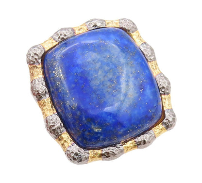 925 Sterling Silver Vintage Ring Gold Plated Large Frame Gemstone Sz 7.5 RG30192