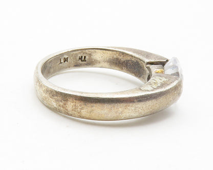 925 Sterling Silver  Vintage Cubic Zirconia Dark Tone Band Ring Sz 8  RG13558