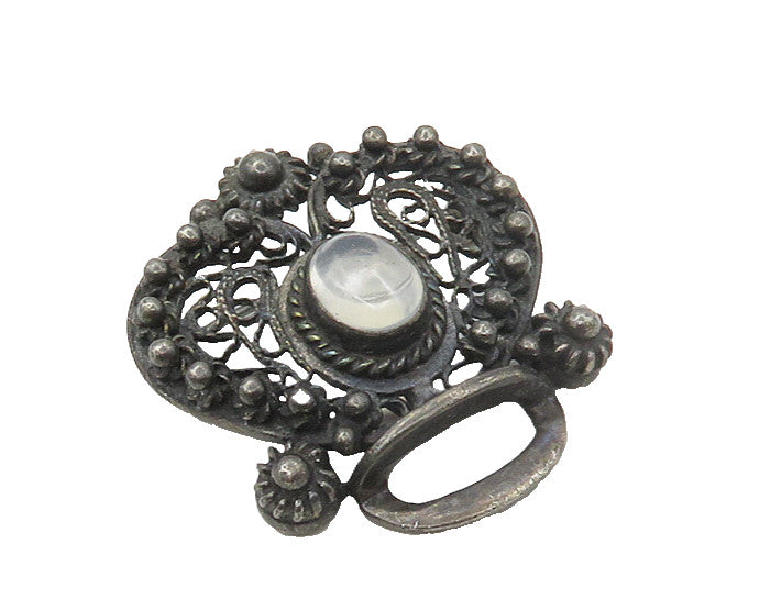 925 Sterling Silver   Vintage Cabochon Topaz Oxidized Swirl Brooch Pin  BP6865