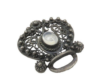 925 Sterling Silver   Vintage Cabochon Topaz Oxidized Swirl Brooch Pin  BP6865