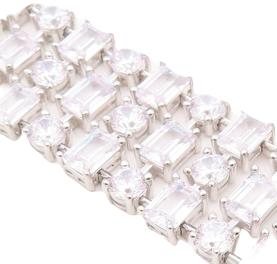 925 Sterling Silver Vintage Bracelet Multi Shape Linked Broad CZ Band  BT10875