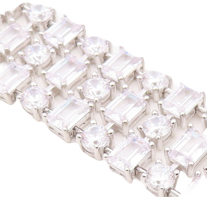 925 Sterling Silver Vintage Bracelet Multi Shape Linked Broad CZ Band  BT10875