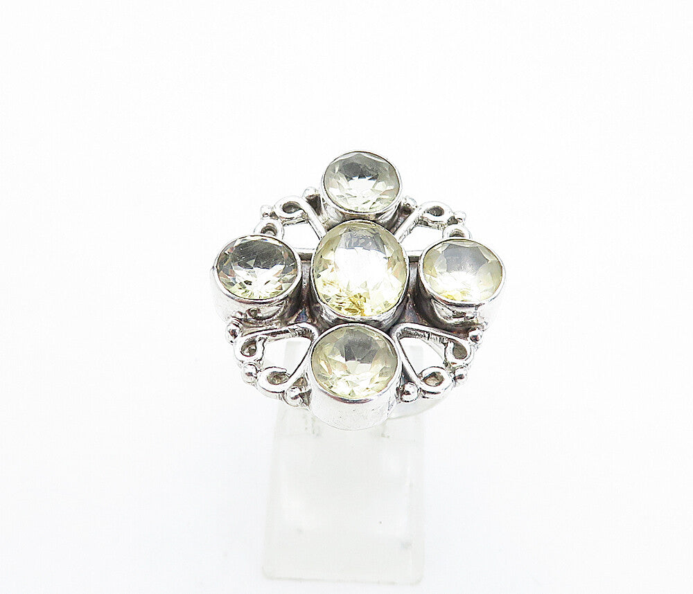 925 Sterling Silver  Vintage Yellow Topaz Swirl Cocktail Ring Sz 9.5  RG5597