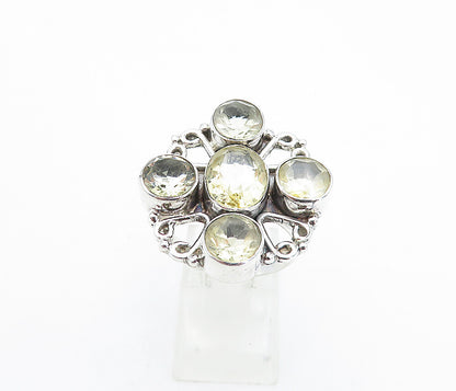 925 Sterling Silver  Vintage Yellow Topaz Swirl Cocktail Ring Sz 9.5  RG5597
