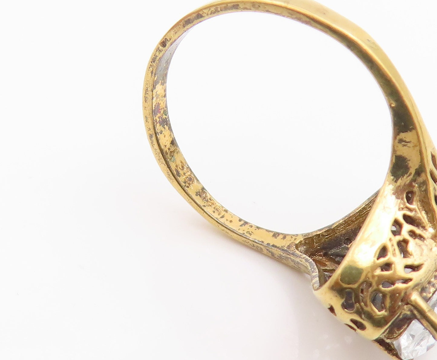 925 Sterling Silver Vintage Ring Gold Plated Marquise Cut CZ Band  Sz 6  RG35491