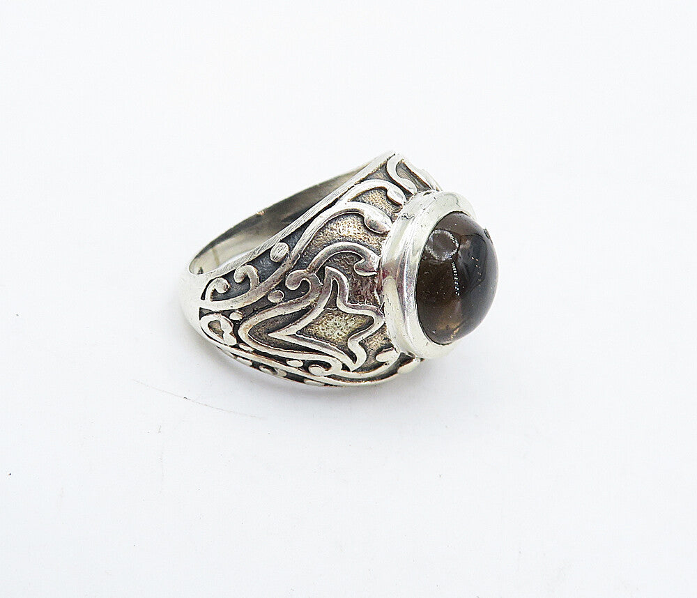 925 Sterling Silver  Vintage Cabochon Smoky Topaz Cocktail Ring Sz 6  RG4451